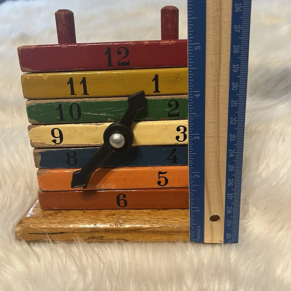 VTG Kouvalias Wooden Toy Greece Clock Home School Building‎ Block Color Rainbow